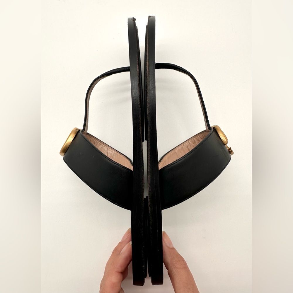 Gucci Black Leather Sandals with Gold Accent - Picture 7 of 12